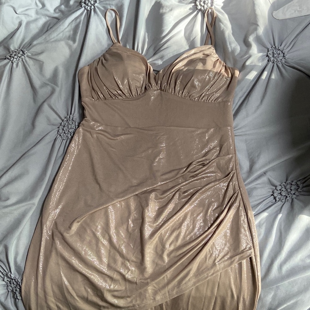 Lulu’s pink shiny asymmetrical dress